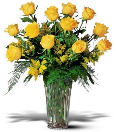 13 Fresh Yellow Roses Bouquet With Solidago