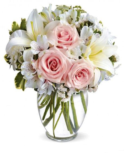Pink Roses Bouquet,White Lilies And White Alstromeria