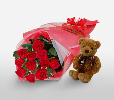 A Perfect Gift Of 11 Red Roses And A Teddy Bear