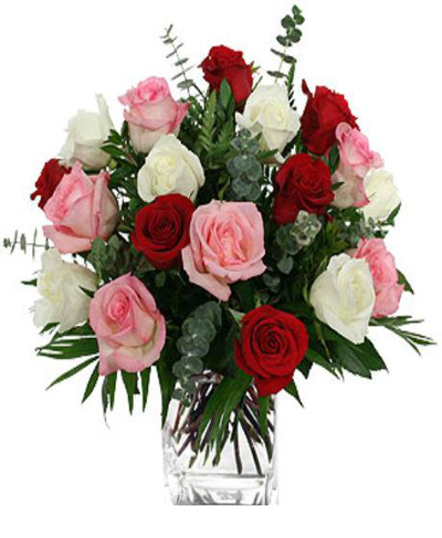 Bouquet Of 19 Red,Pink And White Roses