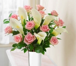 A Luxurious Fresh Bouquet.13 Pink Roses And 6 White Cale